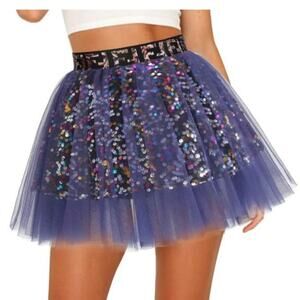 Sequin Tulle Tutu Skirt Size L Festival Rave Balletcore Party Skirt